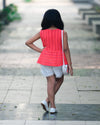 Red Eyelet Top with White Shorts