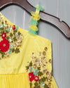 Pre-Order: Hand Embroidered Zari work Yellow Peplum Lehenga