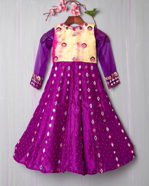Pre-Order: Purple Hand Embroidered Resham and Mirror work Anarkali with Koti