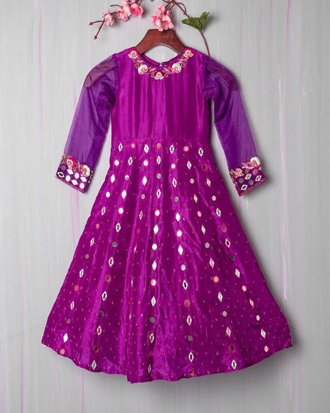 Pre-Order: Purple Hand Embroidered Resham and Mirror work Anarkali with Koti