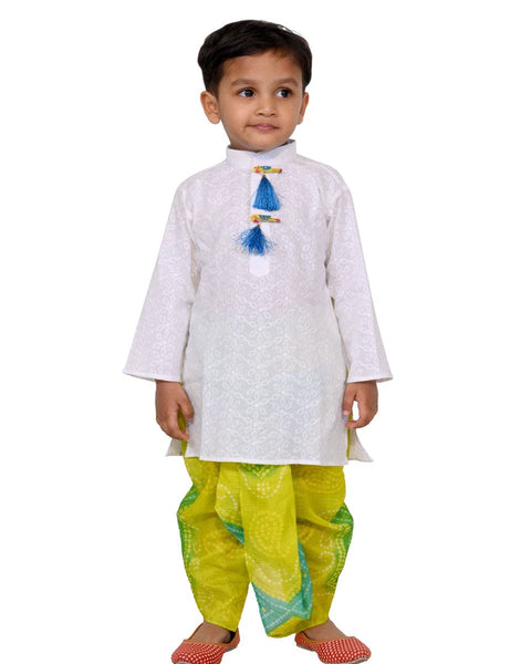 White Kurta with Green Blue Dhoti
