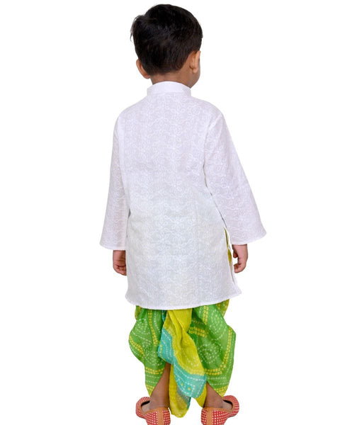 White Kurta with Green Blue Dhoti
