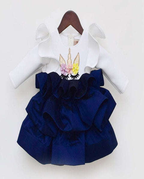 Pre-Order: Off-White and Dark Blue Silk Frock