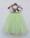 Pre-Order-Off-White and Green Net Gown with Animals motifs