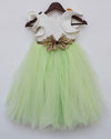 Pre-Order-Off-White and Green Net Gown with Animals motifs