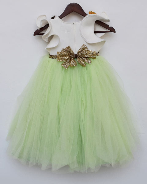 Pre-Order-Off-White and Green Net Gown with Animals motifs