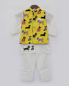 Pre-Order: Off White Kurta and Pant with Dog Printed Jacket