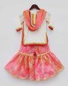 Pre-Order: Off-White Kurta with Pink Kotta Print Fabric Sharara and Dupatta Set