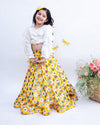 Pre-Order: Off-white Tie Knot Top with Yellow Multicolor Flowers Lehenga