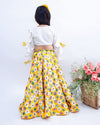 Pre-Order: Off-white Tie Knot Top with Yellow Multicolor Flowers Lehenga