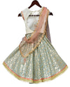 Pre-Order: Off-White Sequence Choli with Light Blue Brocade Lehenga