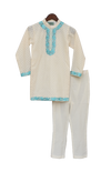 Pre-Order: Off-White Embroidered Kurta with Churidar