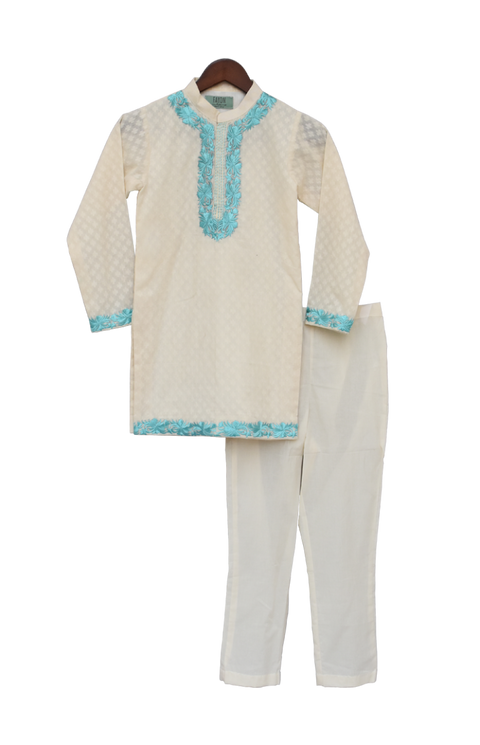 Pre-Order: Off-White Embroidered Kurta with Churidar