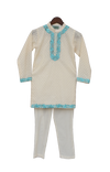 Pre-Order: Off-White Embroidered Kurta with Churidar