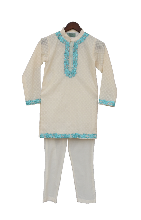 Pre-Order: Off-White Embroidered Kurta with Churidar