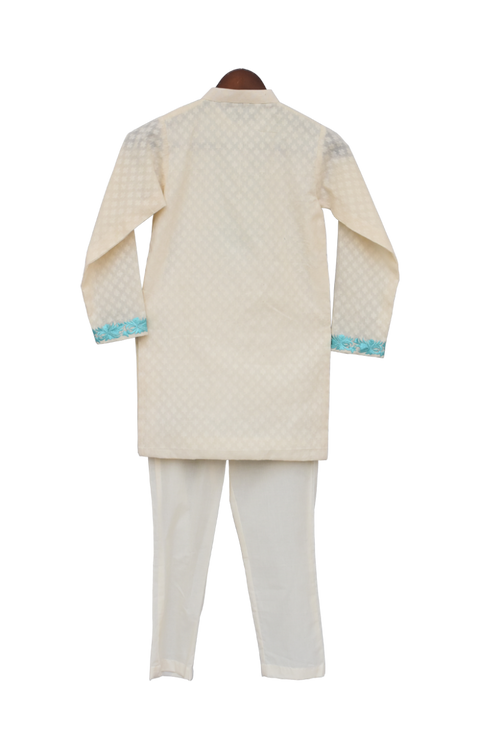 Pre-Order: Off-White Embroidered Kurta with Churidar