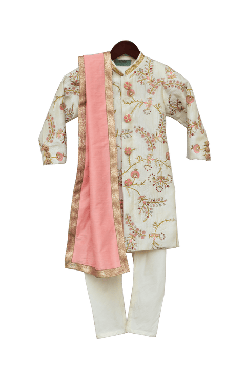 Pre-Order: Off-White Embroidery Ajkan with Churidar