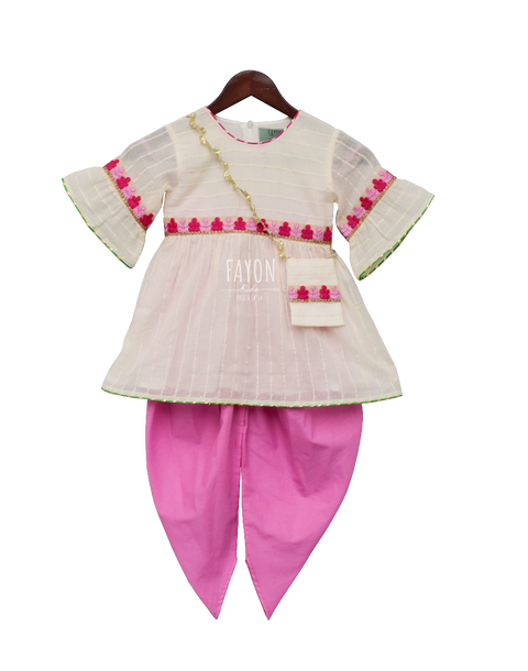 Pre-Order: Off-White Embroidery Kurti with Dhoti