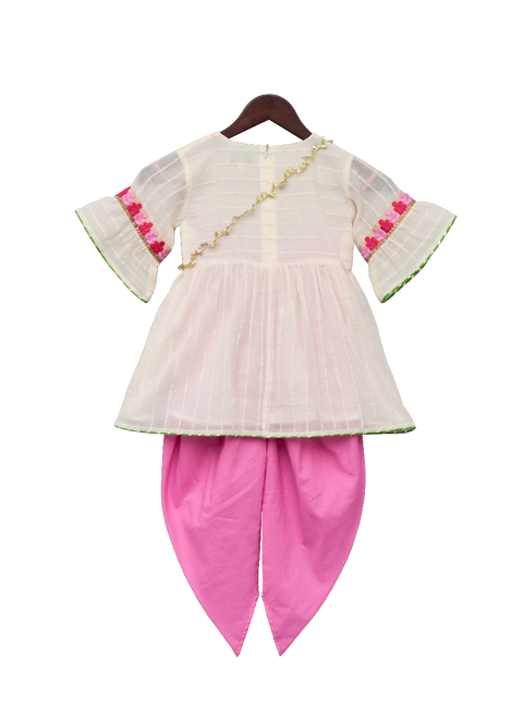 Pre-Order: Off-White Embroidery Kurti with Dhoti
