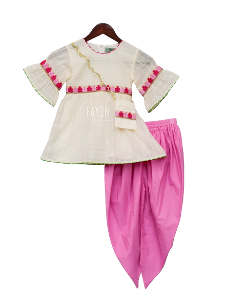 Pre-Order: Off-White Embroidery Kurti with Dhoti