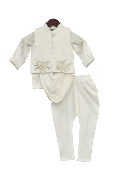 Pre-Order: Off-White Embroidery Nehru Jacket Set