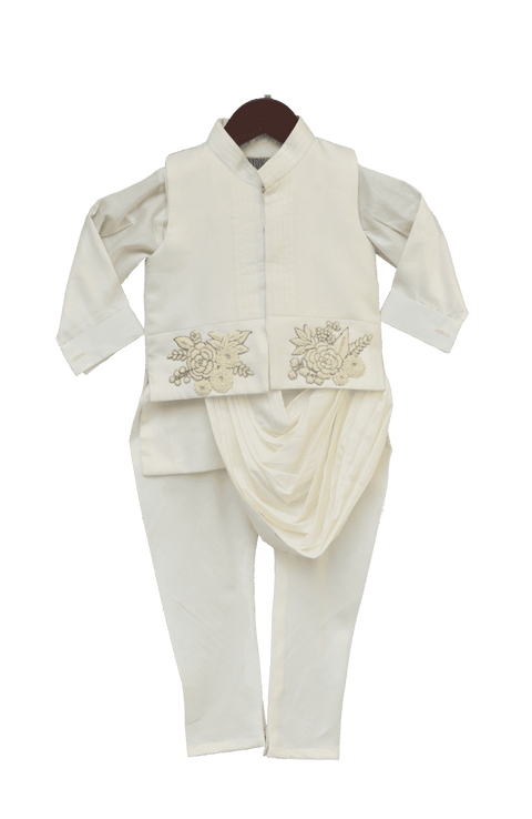 Pre-Order: Off-White Embroidery Nehru Jacket Set