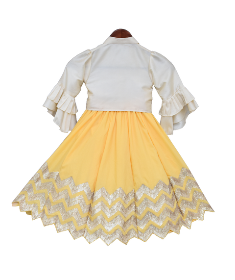 Pre-Order: Off-White Knotted Top with Yellow Gota Lehenga