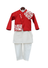 Pre-Order: Off-White Kurta with Red Jacket & Churidar