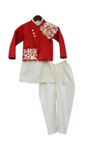 Pre-Order: Off-White Kurta with Red Jacket & Churidar