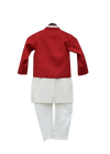 Pre-Order: Off-White Kurta with Red Jacket & Churidar