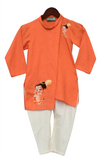 Pre-Order: Orange Hanuman ji Printed Kurta with Chuidar