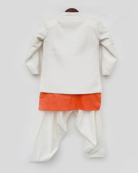 Pre-Order: Orange Kurta with Off White Jacket and Salwar