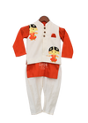 Pre-Order: Orange Kurta with Print Nehru Jacket and Churidar
