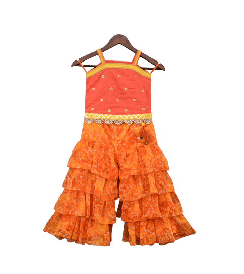 Pre-Order: Orange Sequence Top with Orange Leheriya Sharara