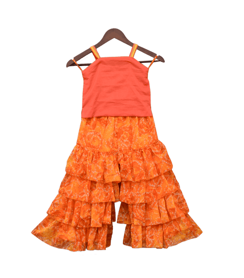 Pre-Order: Orange Sequence Top with Orange Leheriya Sharara