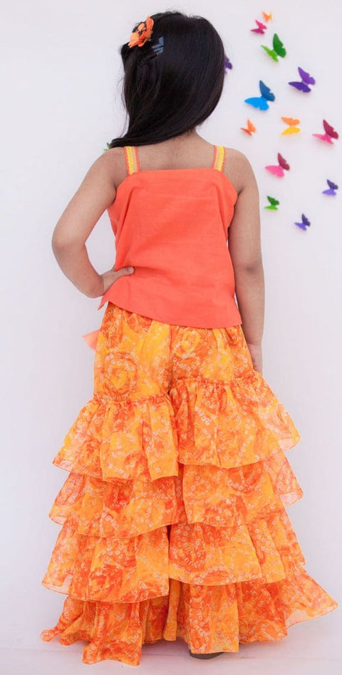 Pre-Order: Orange Sequence Top with Orange Leheriya Sharara