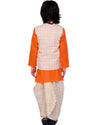 Orange Kurta with Off-White Self Checks Dhoti and Jacket