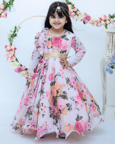Pre-Order: Pastel Peach Floral Print Anarkali