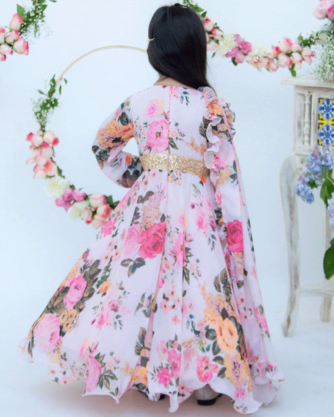 Pre-Order: Pastel Peach Floral Print Anarkali