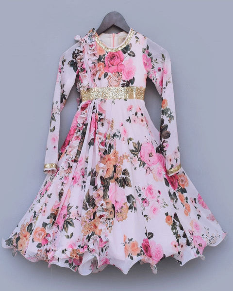 Pre-Order: Pastel Peach Floral Print Anarkali