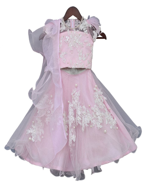 Pre-Order: Pastel Pink Embroidery Choli with Lehenga