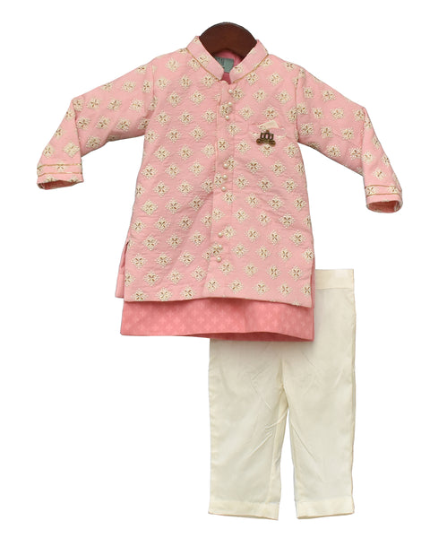 Pre-Order: Pastel Pink Embroidery Jacket with Kurta and Pant