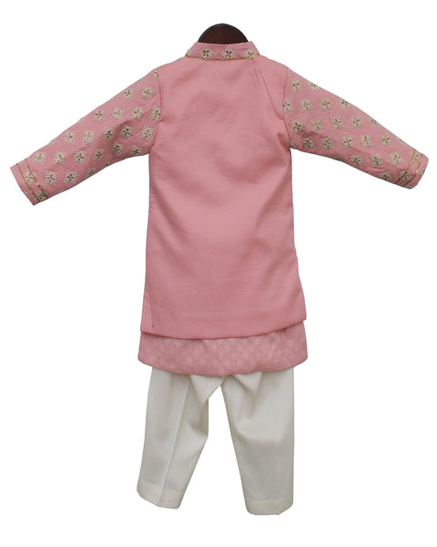Pre-Order: Pastel Pink Embroidery Jacket with Kurta and Pant