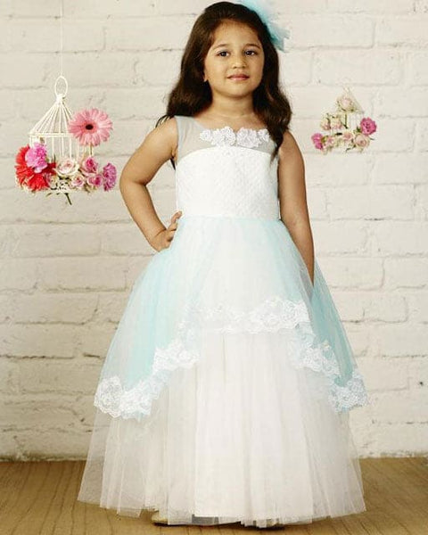 Pre-Order: Flared Party Gown with Net Peplum  -White