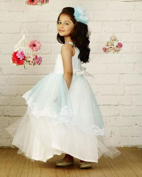 Pre-Order: Flared Party Gown with Net Peplum  -White