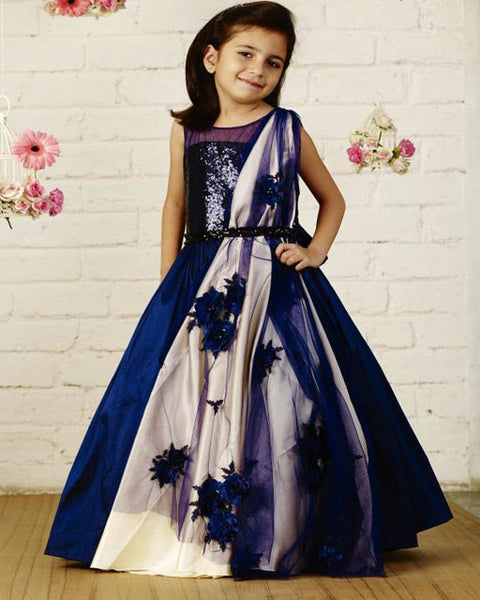 Pre-Order: Sequence with Blue Tafetta Flared Gown