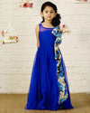 Pre-Order: Girls Flared Party Gown with Silk Bow-Blue