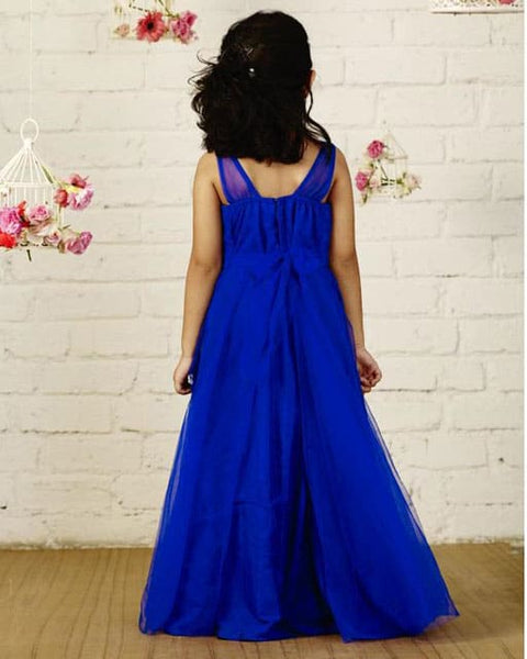 Pre-Order: Girls Flared Party Gown with Silk Bow-Blue