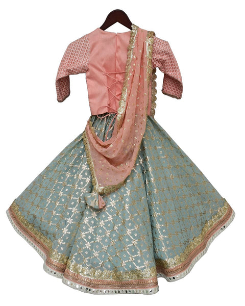 Pre-Order: Peach Embroidery Choli with Lehenga