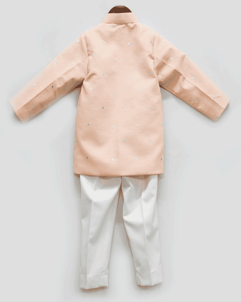 Pre-Order: Peach Mirror Embroidered Bandhgala with Pant